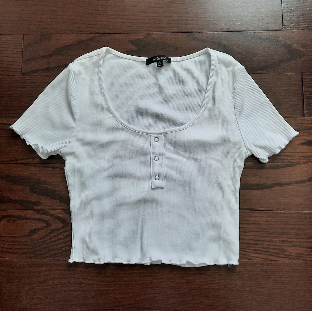 Ambiance White Ribbed Crop T-Shirt